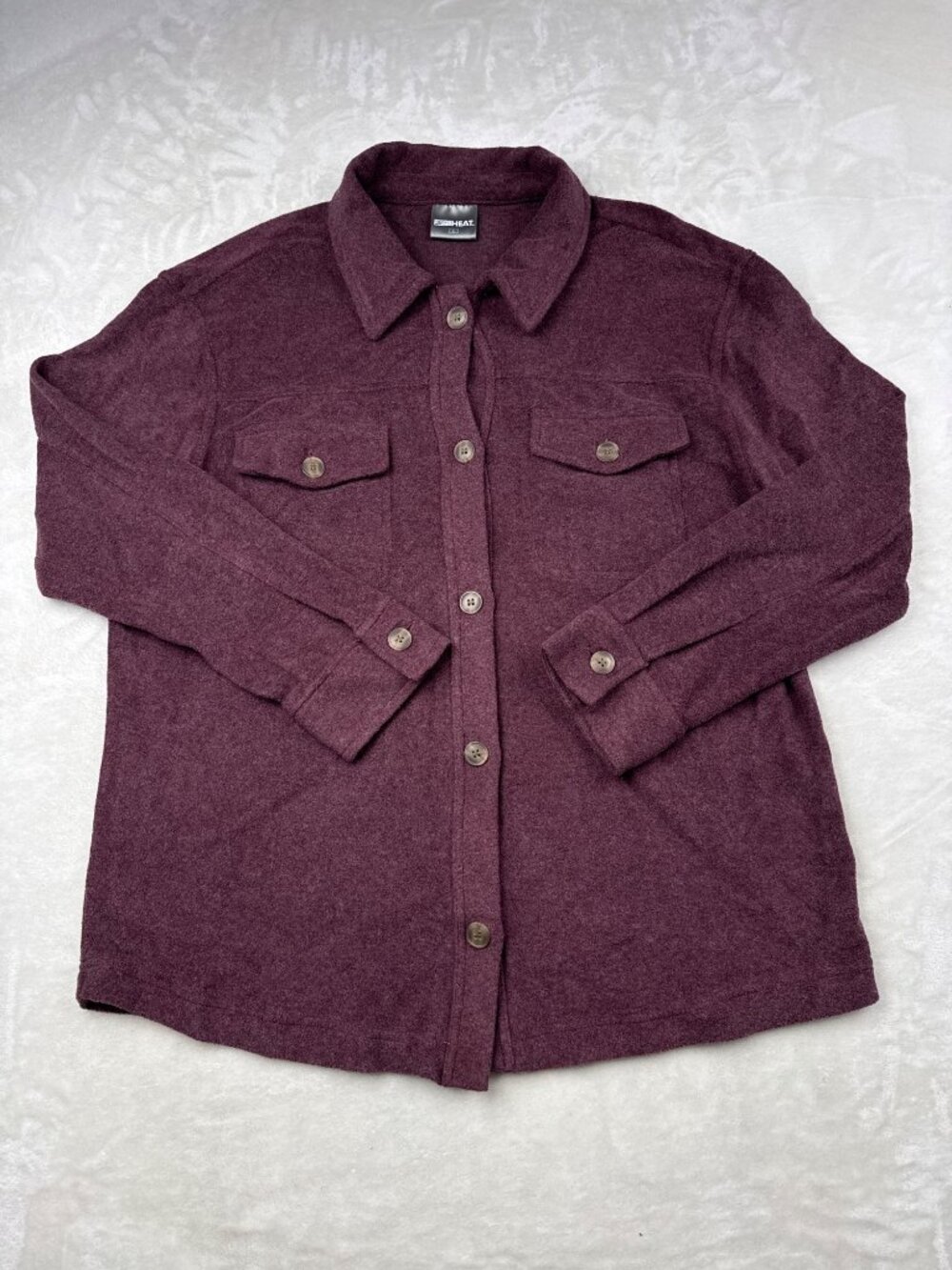 32 Degrees Heat Womens Button-Up Shirt Jacket Maroon Size L Warm & Cozy Layer